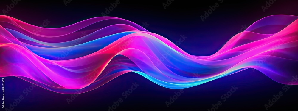 Fototapeta premium banner Abstract iridescent background waves on dark background generative ai