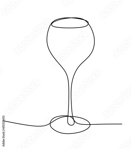 Wineglass One line art Vector illustration. Hand draw Wine glass for Champagne isolated on white background. Wine degustation logo design, t shirt, alkochol bottle cover.