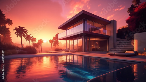 Expensive private villa, Swimming pool in a private house. Generative Ai © hassanmim2021