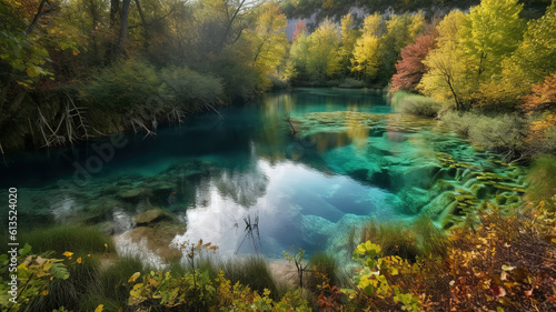 Plitvice, Croatie, Bright color. Generative Ai © hassanmim2021