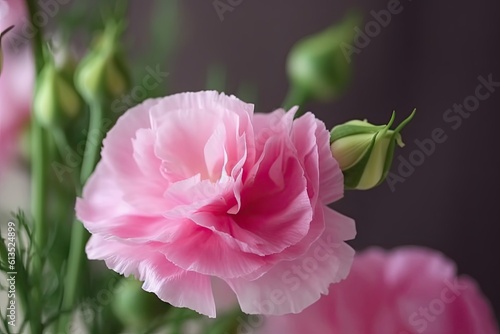 Soft Spring Beauty  Closeup of a Pink Eustoma Flower Blossoming in a Japanese Garden. Generative AI