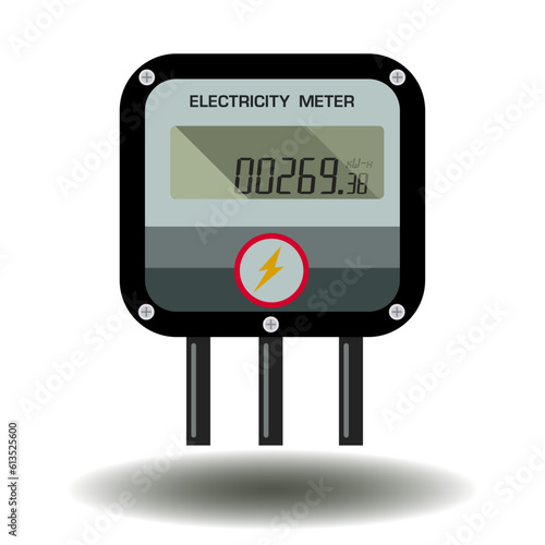 Electricity Meter, Power Meter, Electric Power Meter. Counter box with display for measure consumption of electrician, water and gas. Machine for control and economize energy. Vector.