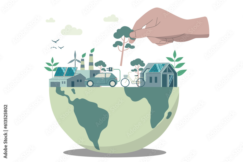 Eco friendly sustainable, Hands that help make the world a better place, climate change problem concepts. Vector design illustration. - obrazy, fototapety, plakaty 