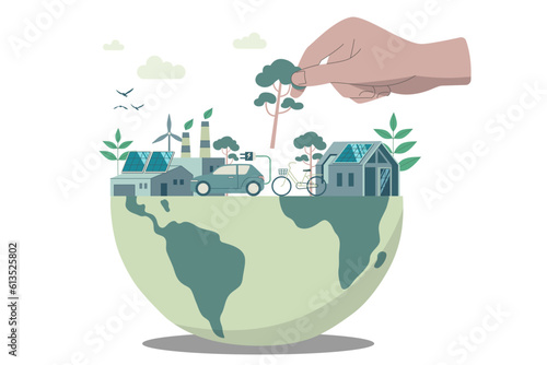 Eco friendly sustainable, Hands that help make the world a better place, climate change problem concepts. Vector design illustration.