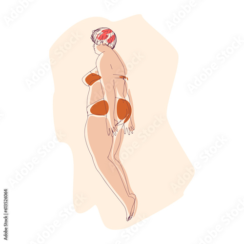 Beautiful plus size woman wearing underwear or swimsuit. Body positive concept. Attractive overweight girl jumping. For Fat acceptance movement.