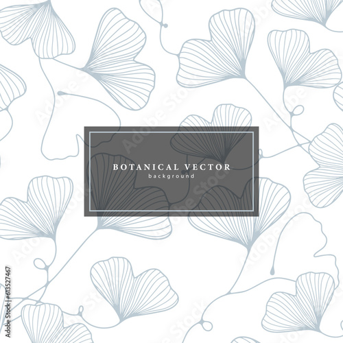 Pale blue abstract background with delicate branches of ginkgo biloba. Botanical background for text, postcards, business cards, decor, covers and presentations