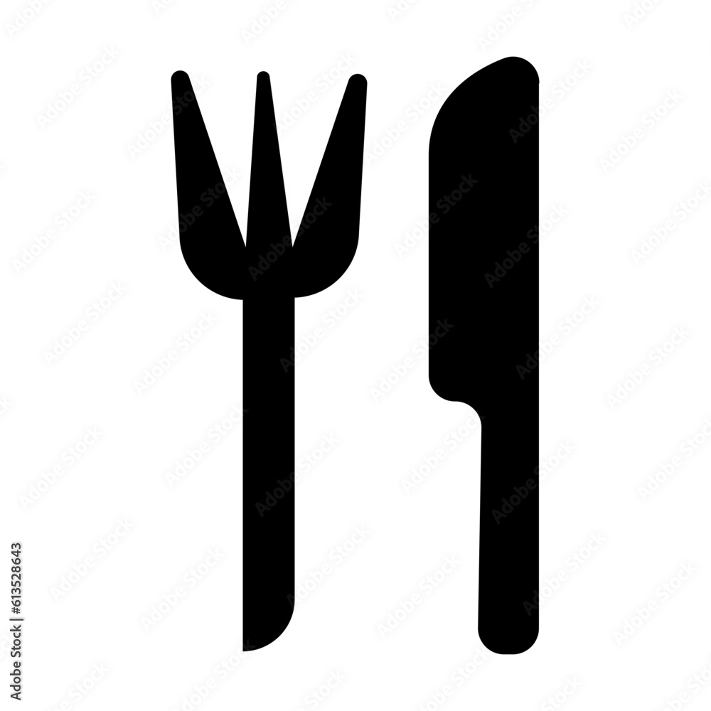 Fork and Knife Icon: A visual representation of crossed fork and knife, symbolizing dining or food-related activities. It is commonly used to indicate restaurants, menus, or food ordering options Fork and Knife Icon: A visual representation of crossed fork and knife, symbolizing dining or food-related activities. It is commonly used to indicate restaurants, menus, or food ordering options