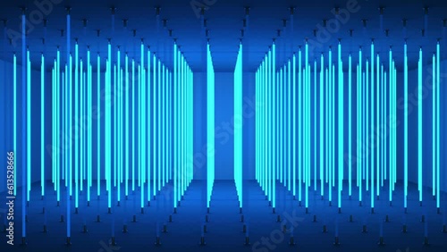 Blue Neon tubes with fast pulsating light effect, seamless VJ Loop