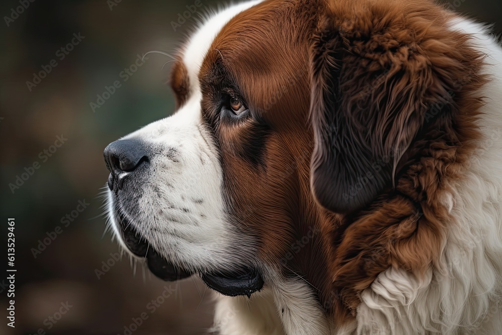 Confident and Courageous: Closeup View of an Adorable Adult Saint Bernard Dog: Generative AI