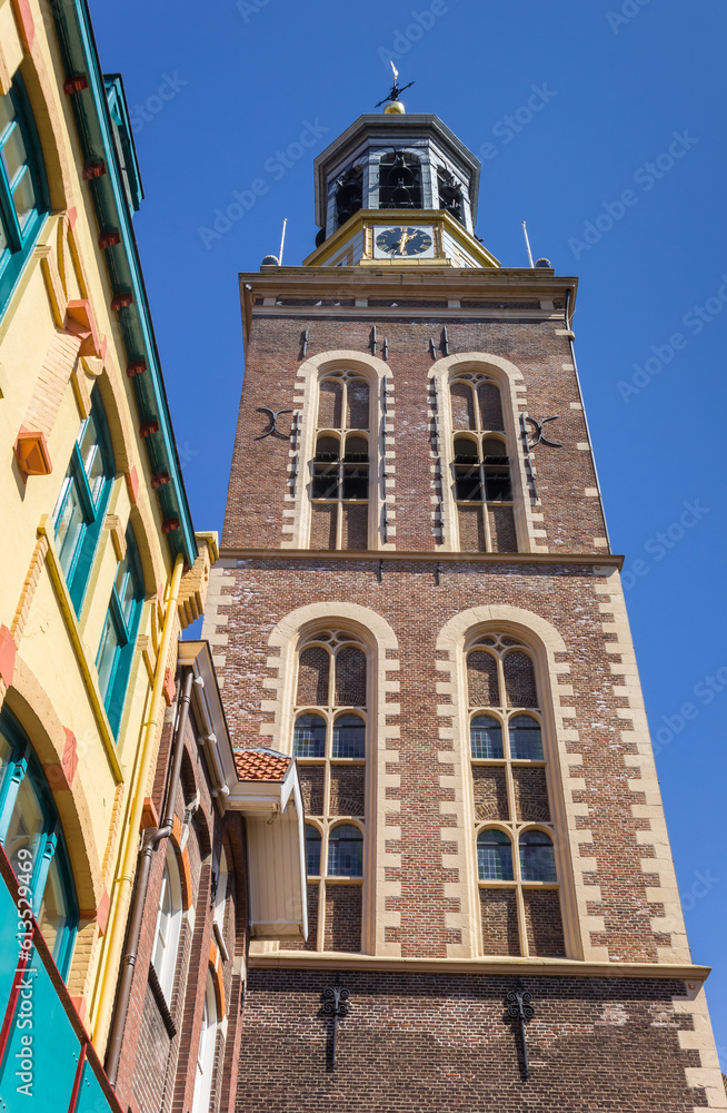 Historic belfry and colorful houses in Kampen, Netherlands