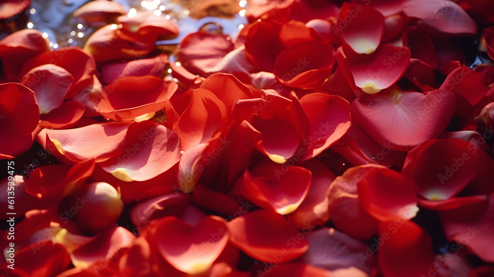 scattered pink rose petals, romantic background with rose petals on water surface with soft lighting, generative ai scattered pink rose petals, romantic background with rose petals on water surface with soft lighting, generative ai