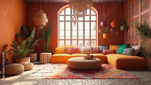 3d illustration of the living room interior. Generative Ai © hassanmim2021