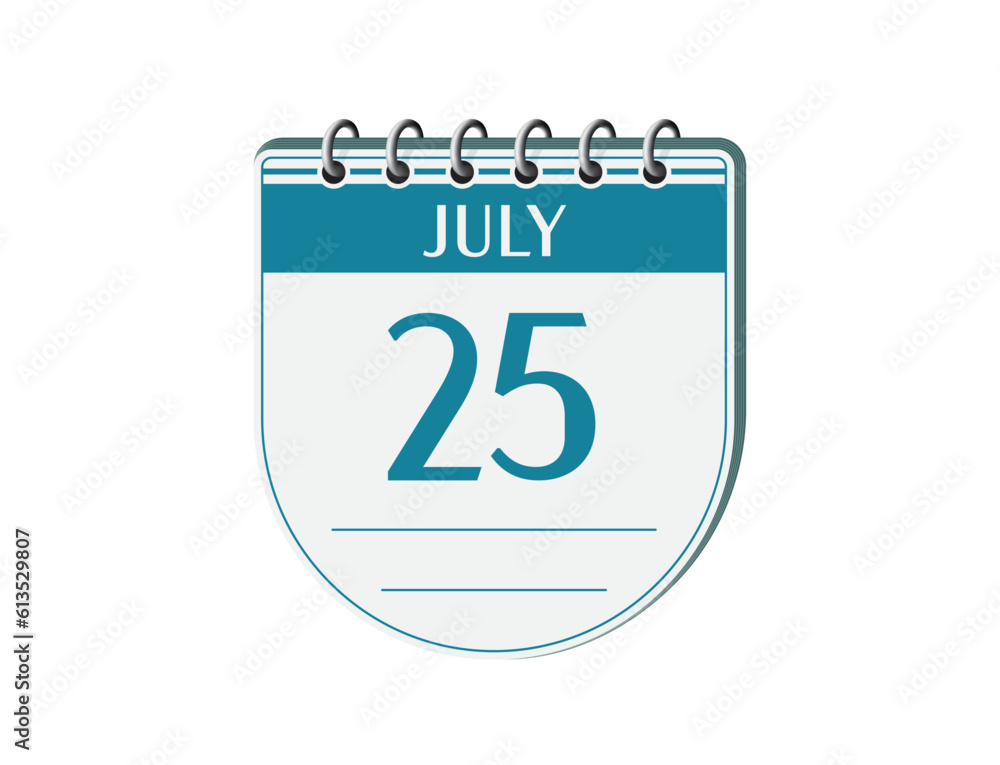 25 july round retro calendar page vector. 3d one day calendar, date appointment, business planner, event reminder illustration. Abstract three dimensional daily date calendar. 25 july round retro calendar page vector. 3d one day calendar, date appointment, business planner, event reminder illustration. Abstract three dimensional daily date calendar.