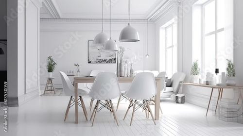 Modern white interior, Scandinavian style, 3d render. Generative Ai