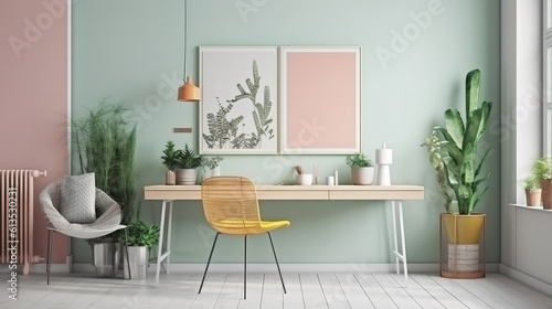 Interior home decor with photo frame. Generative Ai © hassanmim2021