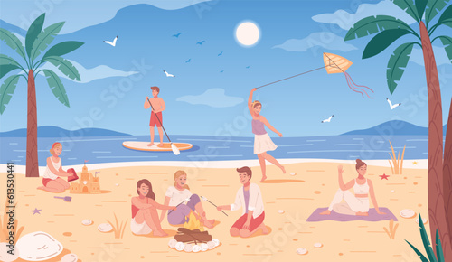 Beach Activities Flat Cartoon