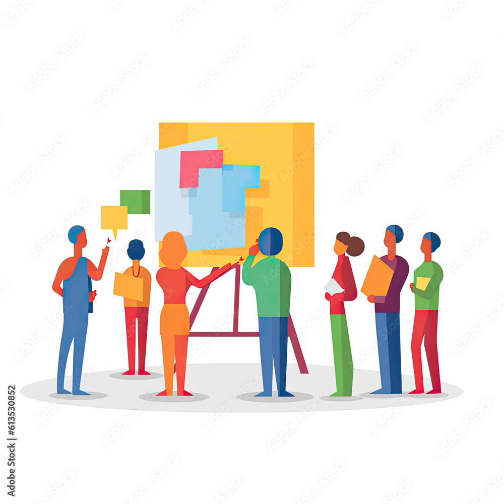 Fototapeta premium Artistic representation of staff training, flat icon, White background, Shadowless, Depth, Perspective, Object rendering, Solid objects, No shadows