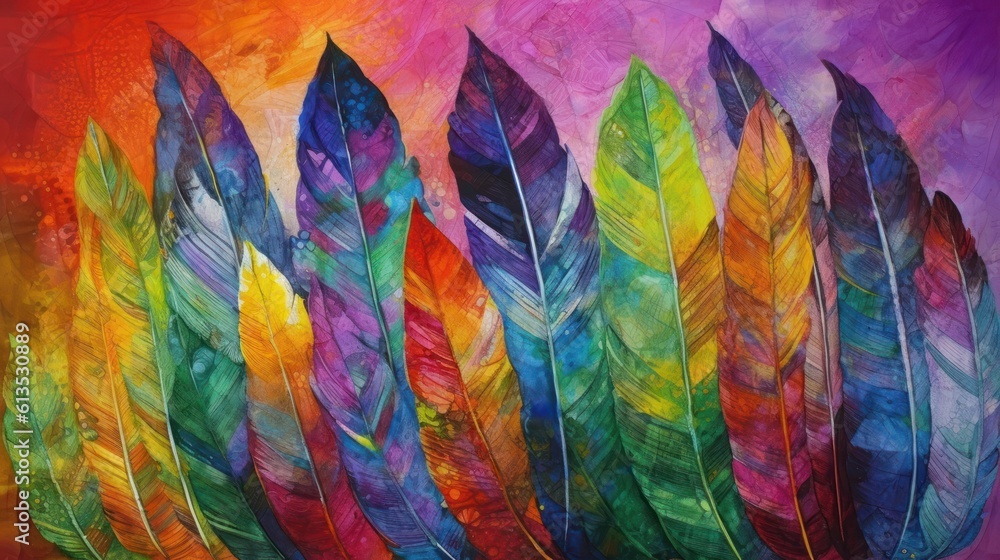 colorful feathers background HD 8K wallpaper Stock Photographic Image