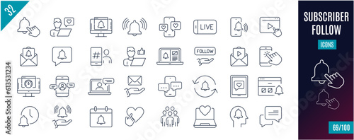 Best collection subscriber line icons. Follower, like