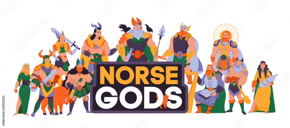 Norse Gods Cartoon Illustration