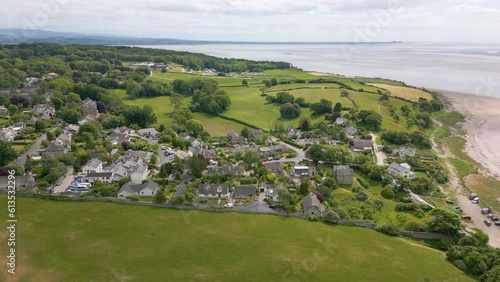 Aerial drone video of the village Silverdale at the Morecambe Bay, England.  photo