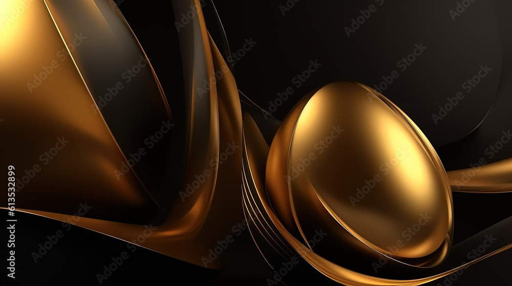 Golden wave with golden spheres on a light background. Generative Ai
