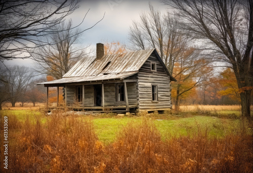 An old abandoned cottage in a grassy plain