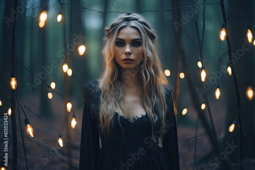 Beautiful witch in the forest