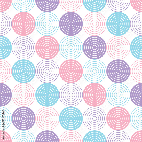 Cute Patel Blue Pink and Violet Bullseye Circle Seamless Vector Repeat Pattern