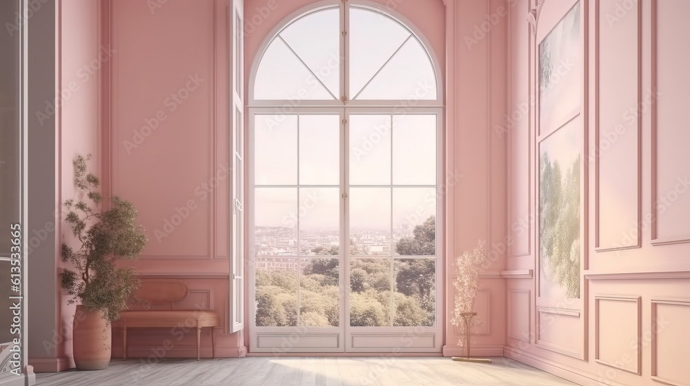 Window in room with surreal and mystical view. Generative Ai Window in room with surreal and mystical view. Generative Ai