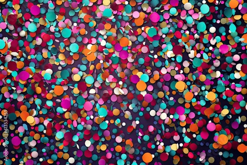 Bright multi-colored confetti made of paper scattered on floor