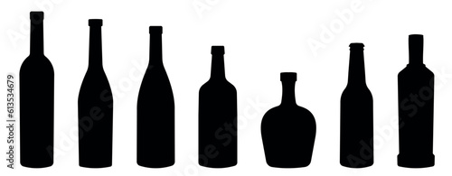 Set silhouette of bottle. set of alcohol bottles. Beer, wine, Champagne, vodka bottle vector, collection black silhouette, 