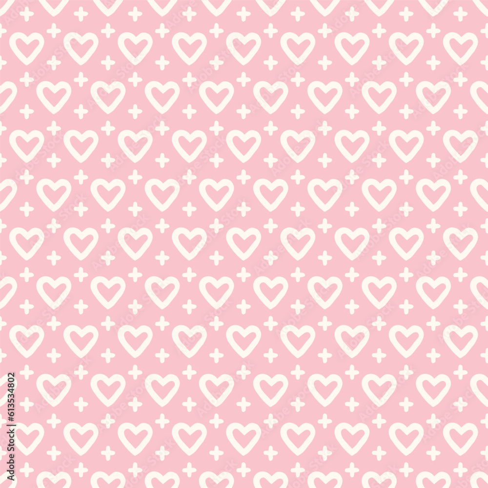 Pastel Pink Cute Heart Doodle  Seamless Vector Repeat Pattern