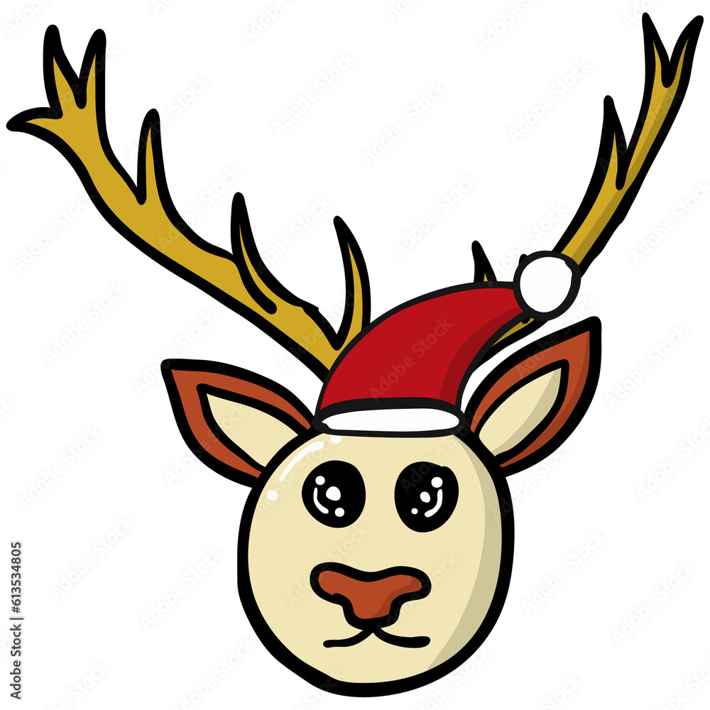 Single raindeer christmas with christmas hat Single raindeer christmas with christmas hat