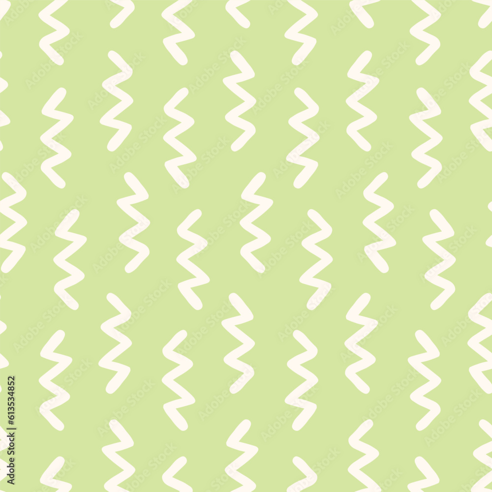 Pastel Green and White Zig Zag Doodle Motif Seamless Vector Repeat Pattern