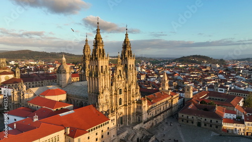 Fotografering Aerial view of famous Cathedral of Santiago de Compostela