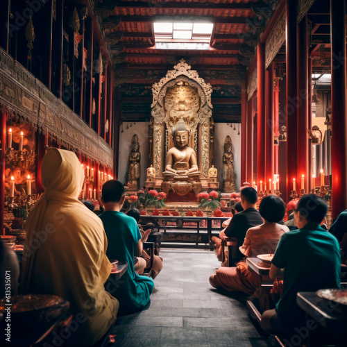 people praying in a temple, generative ai