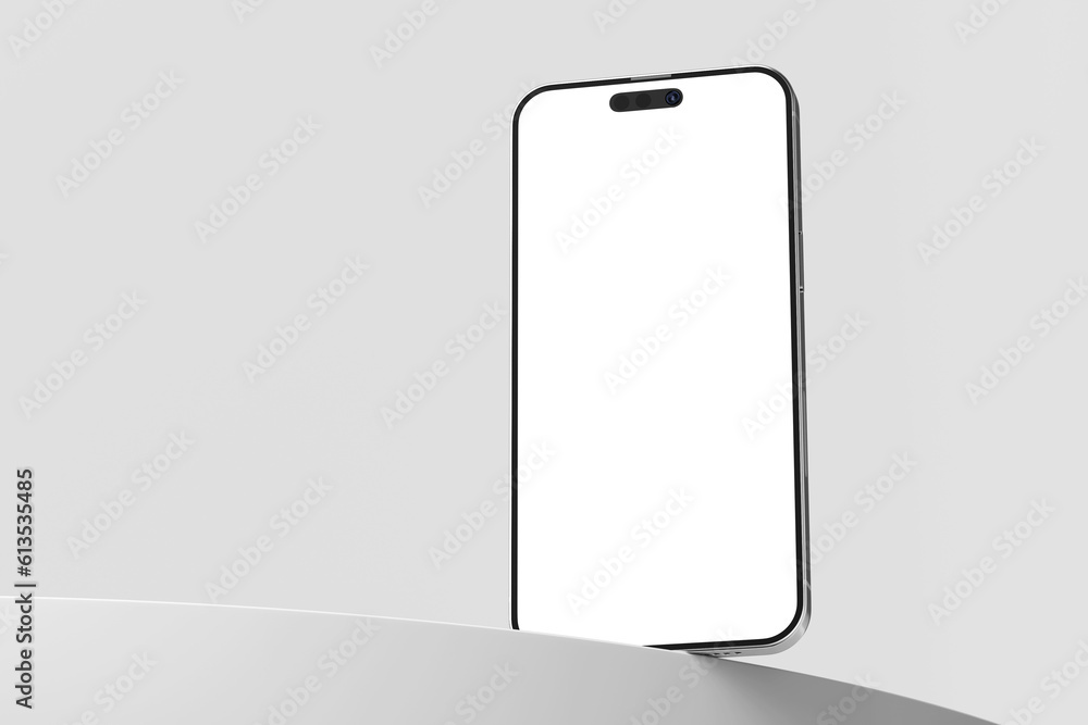 mobile smartphone 14 pro gadget device with blank empty display screen mockup on round podium realistic modern minimal scene isolated in white background 3d render illustration mobile smartphone 14 pro gadget device with blank empty display screen mockup on round podium realistic modern minimal scene isolated in white background 3d render illustration