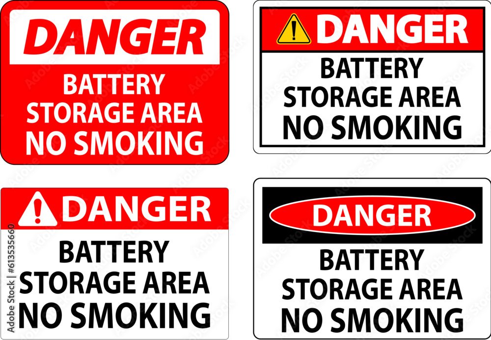 Danger Sign Battery Storage Area No Smoking