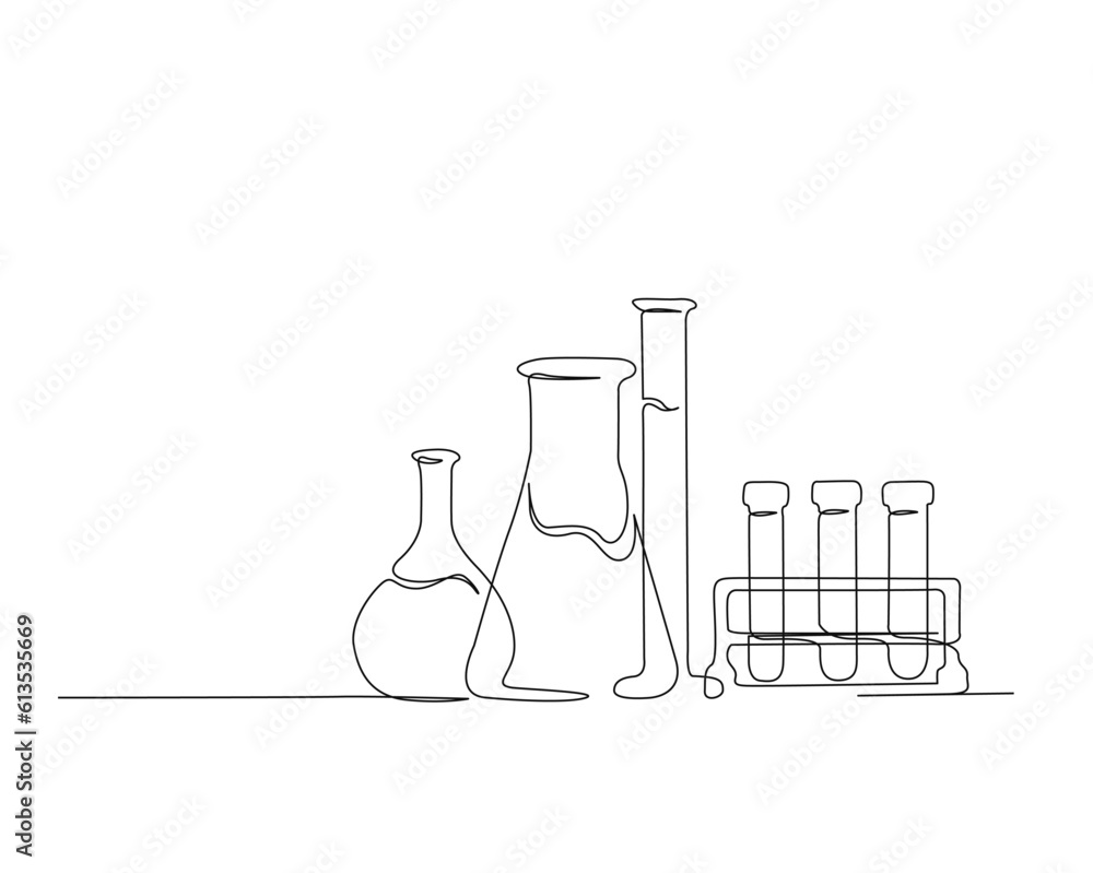Continuous one line drawing of microscope and laboratory test tube