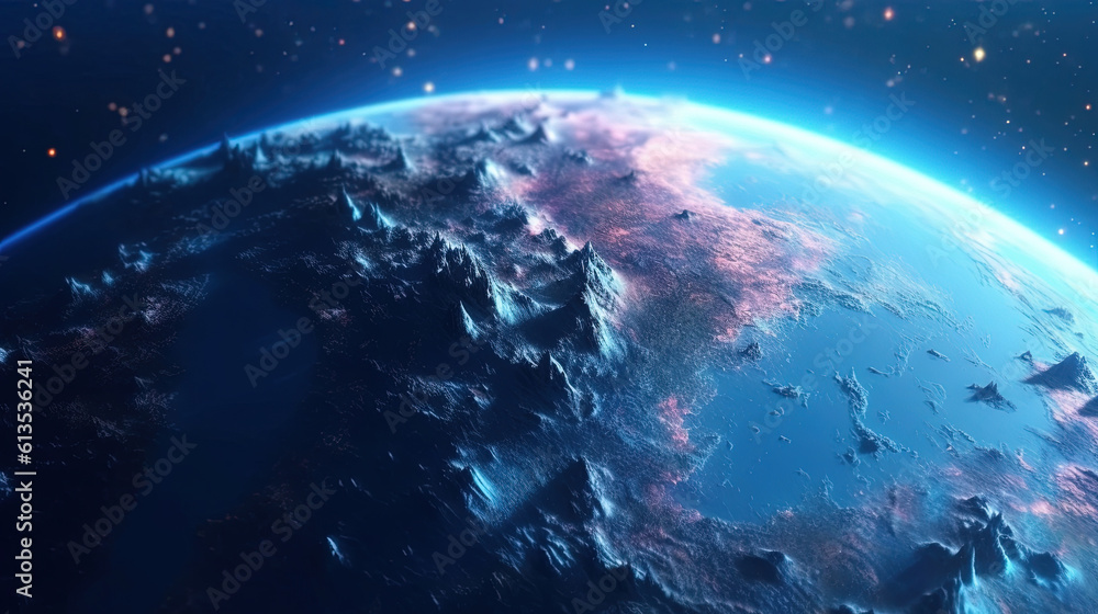 Blue planet and blue stars space Blue planet and blue stars space