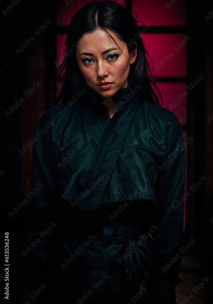 photo of beautiful woman in black ninja outfit assassin killer, generative AI photo of beautiful woman in black ninja outfit assassin killer, generative AI