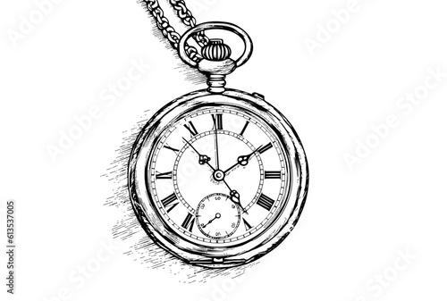 Antique pocket watch vintage engraved hand drawn vector illustration