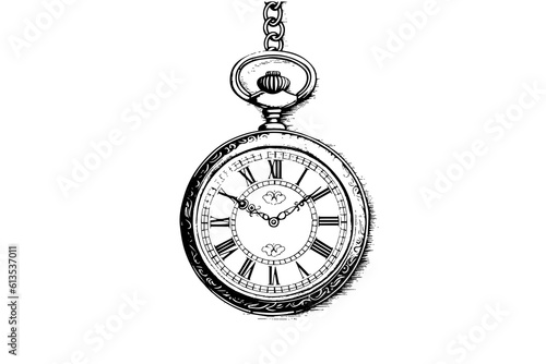 Antique pocket watch vintage engraved hand drawn vector illustration