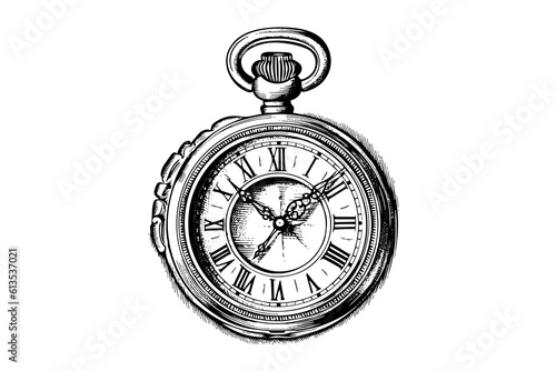 Antique pocket watch vintage engraved hand drawn vector illustration