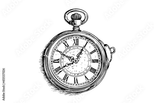 Antique pocket watch vintage engraved hand drawn vector illustration