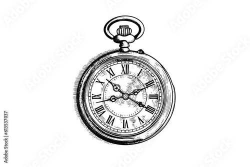 Antique pocket watch vintage engraved hand drawn vector illustration