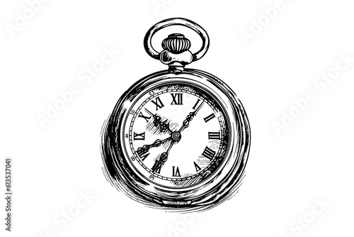 Antique pocket watch vintage engraved hand drawn vector illustration