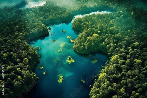 Amazon Rainforest in Deep Amazonas - shot from drone - Brazil 