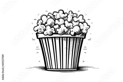 Popcorn in box engraving ink vector illustration , line art.